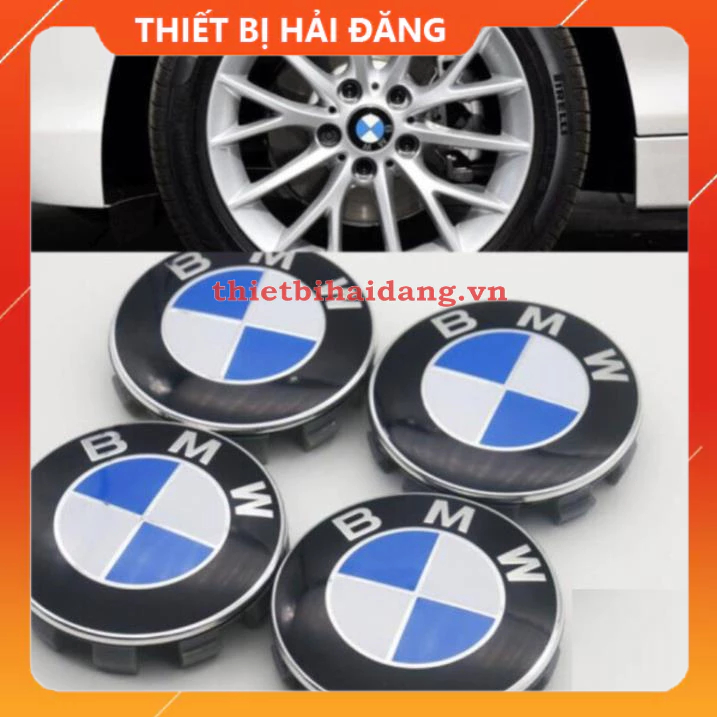 Logo chụp mâm, ốp vành bánh xe ô tô BMW, Đường kính ngoài 68mm, chất liệu nhựa ABS cao cấp