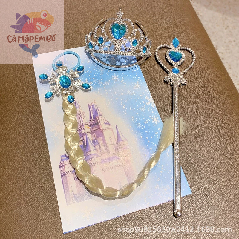 Vương Miện + Đũa Thần + Tóc Giả Cho Bé Gái dành cho công chúa ELSA