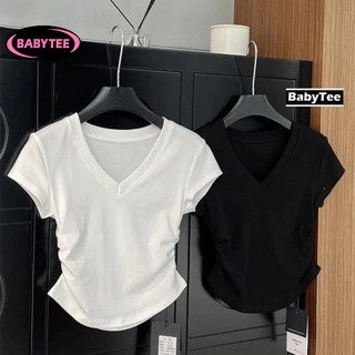 Áo croptop cổ tim nhún sườn tay ngắn chất thun gân babytee, áo thun cổ v kiểu sexy nhún eo ôm body nữ tôn dáng