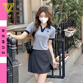 Áo Babytee Tay Ngắn Cổ Bẻ V THÊU TIM MOCHI, Áo Thun Cổ Polo Chất Thun Gân Kiểu Hàn Quốc Dáng Dài SUMON