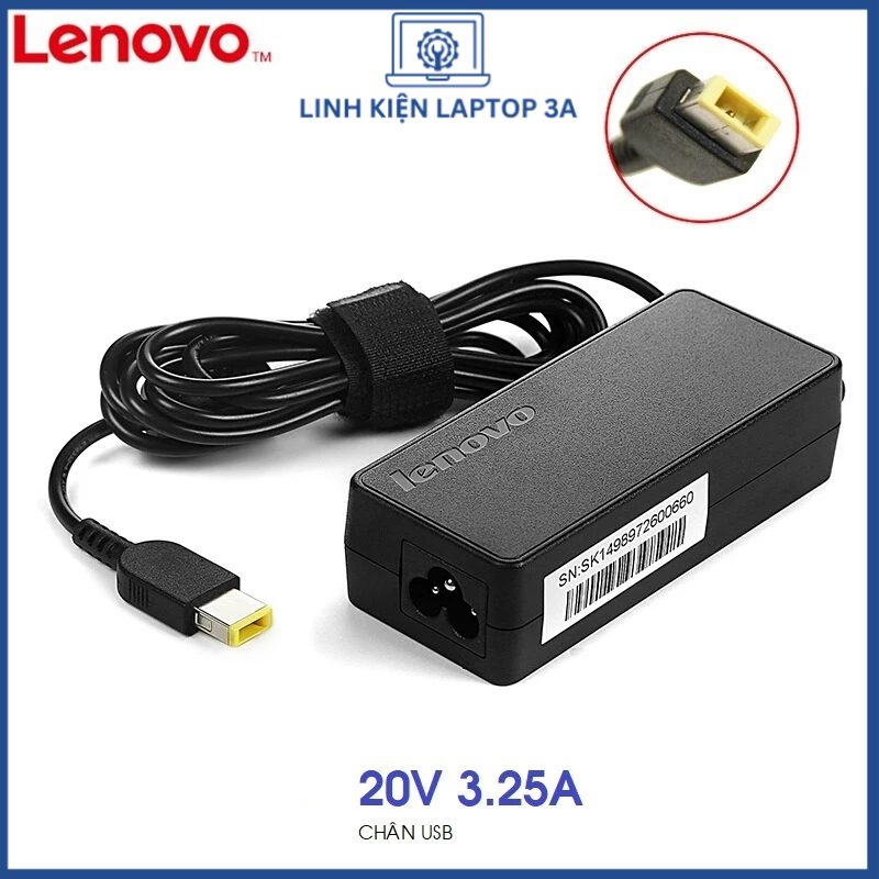 Sạc laptop Lenovo ThinkPad IdeaPad YoGa 65W 20V 3.25A chân vuông USB bảo hành 12 tháng