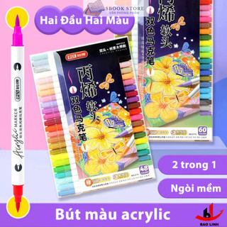 Bút màu acrylic marker no.6775 12/24/30 cao cấp màu sắc tươi sáng, vẽ được trên mọi chất liệu, hai đầu / hai màu