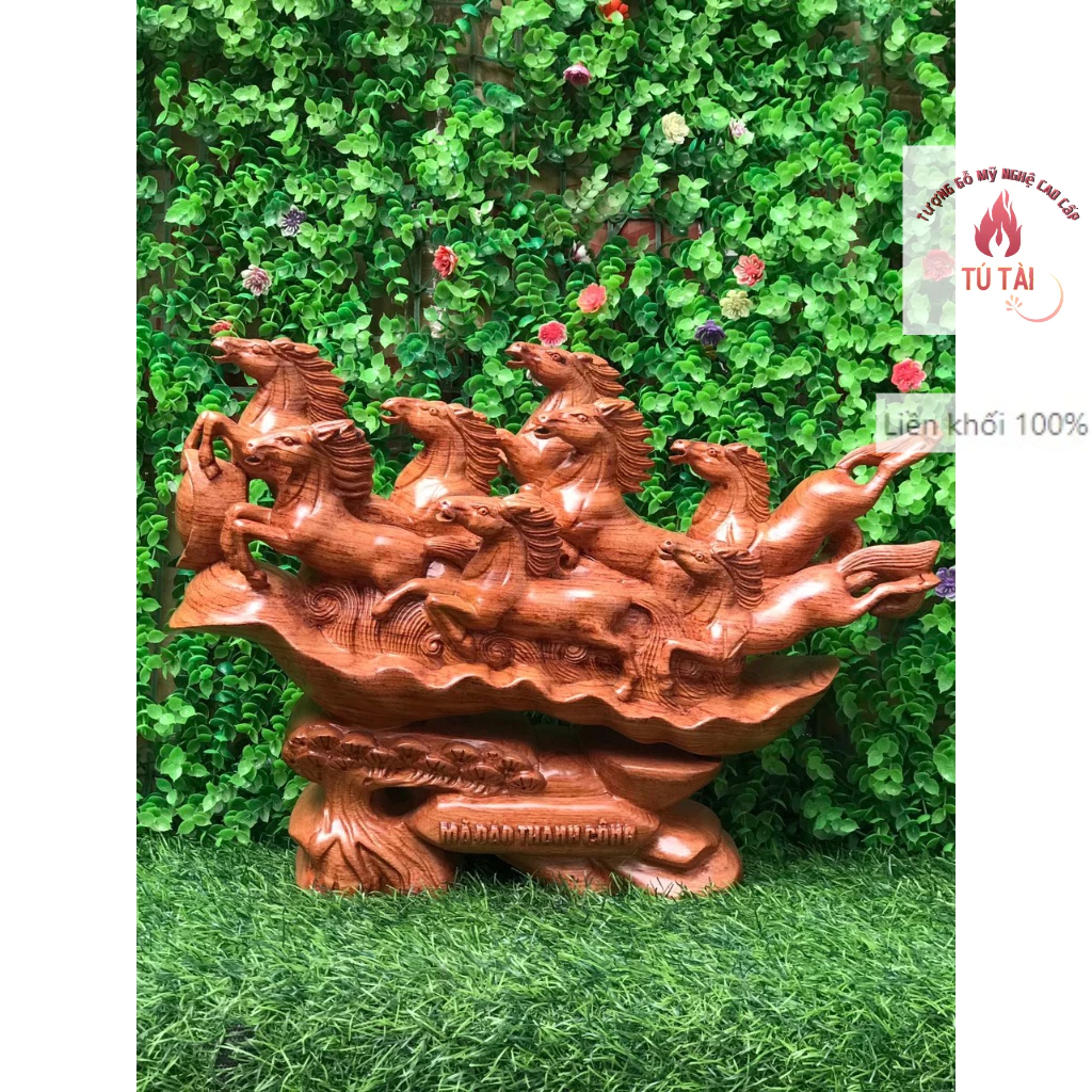 Tượng Bát Mã ( mã đáo thành công ) phong thuỷ kt ngang 40-30-11 gỗ hương đá, mun đuôi công