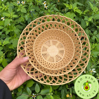 Rổ tròn giả mây nhựa việt nhật, rổ bầu dục giả đan mây đựng rau sống, hoa quả cho nhà hàng, quán ăn