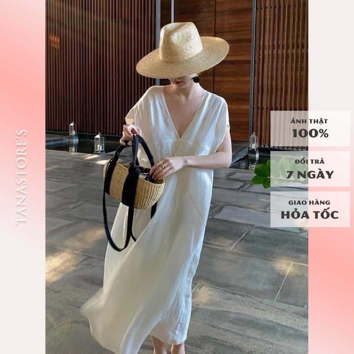 Đầm maxi cổ V kiểu dáng tay cánh dơi 2 màu thanh lịch - TK662