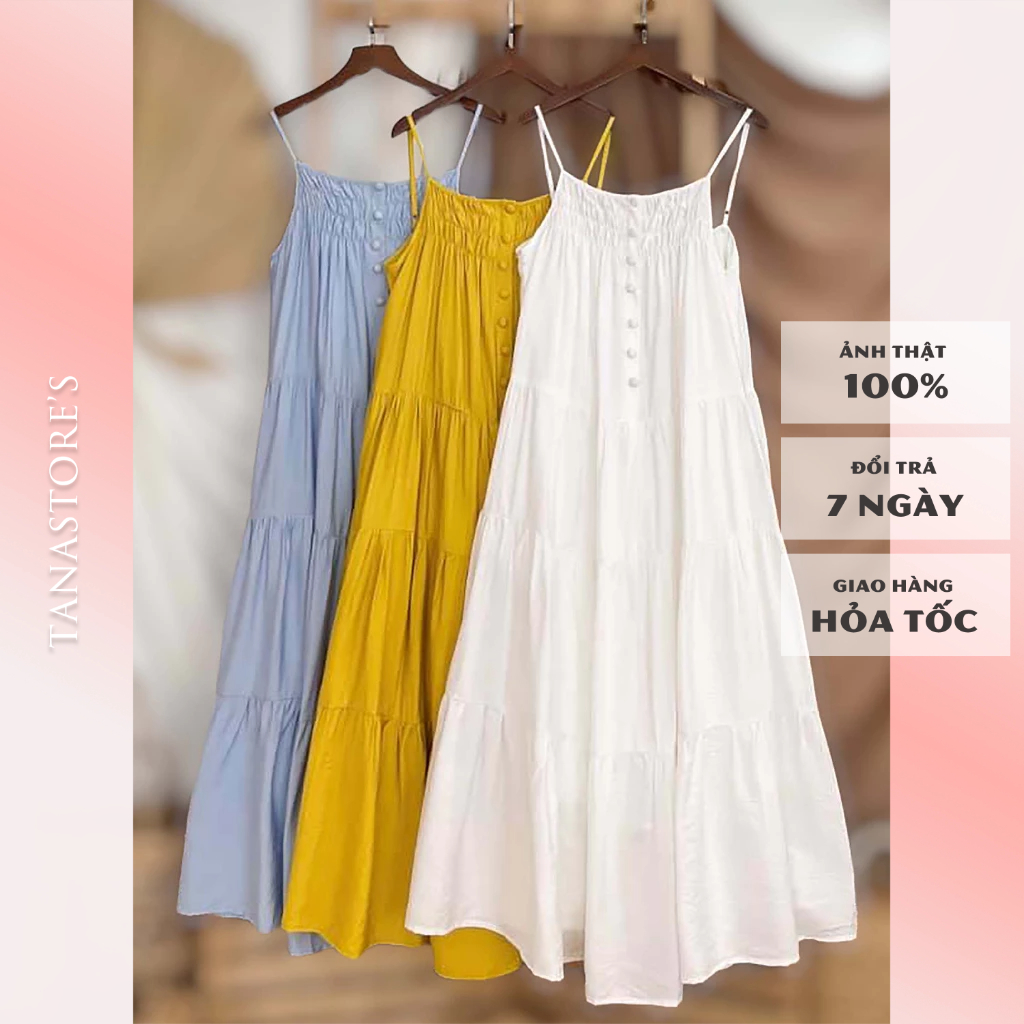 Đầm maxi 2 dây nút bọc chất liệu lụa tơ xước nhiều màu sang chảnh