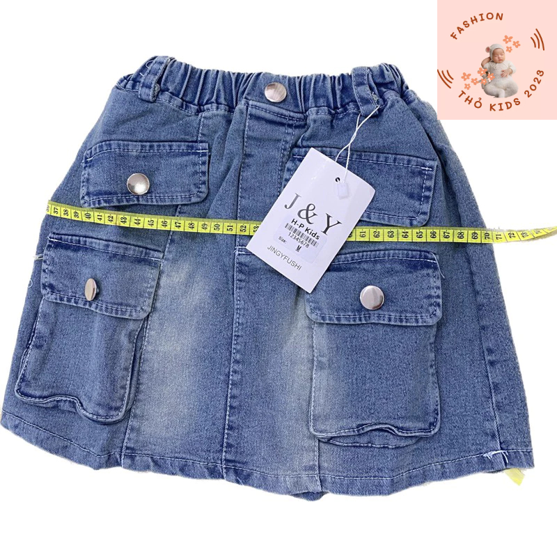 19-34kg Chân váy jean túi hộp bé gái -Chân váy bò cho bé gái chất denim phong cách Hàn Quốc