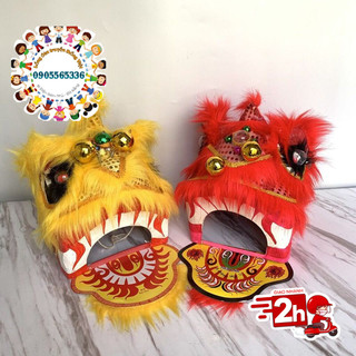 [Tặng đuôi] Đầu lân kim sa cho bé - Đầu múa lân Trung thu cho bé có mắt chớp đèn led 7 màu tranh trí decor Tết Trung Thu