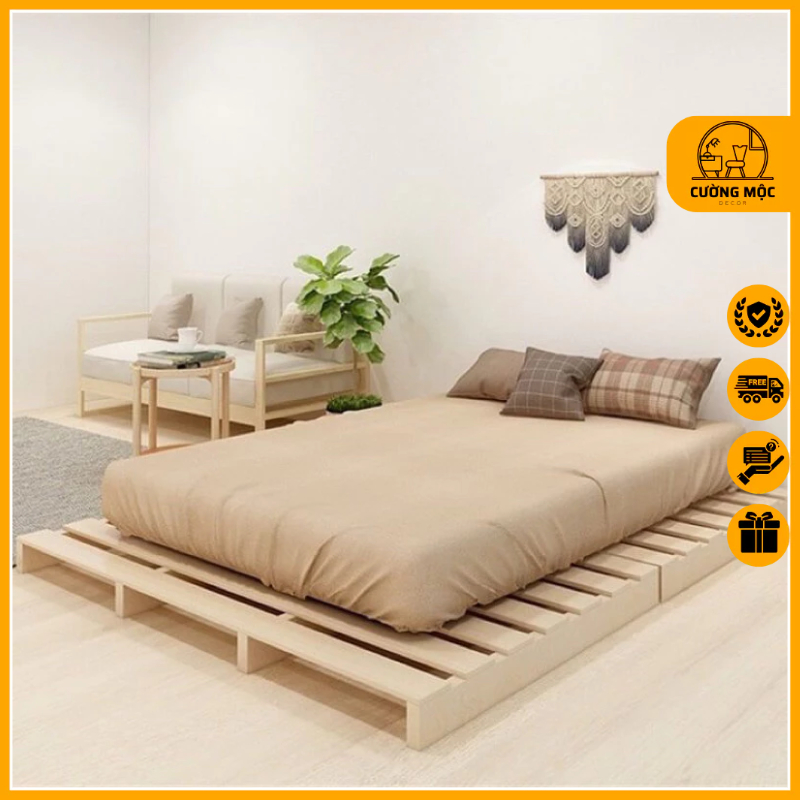 Giường Pallet  Gỗ Thông,giường ngủ pallet gỗ Nhập Khẩu - Thiết Kế Tối Giản, Hiện Đại, Decor Phòng Ngủ,homestay