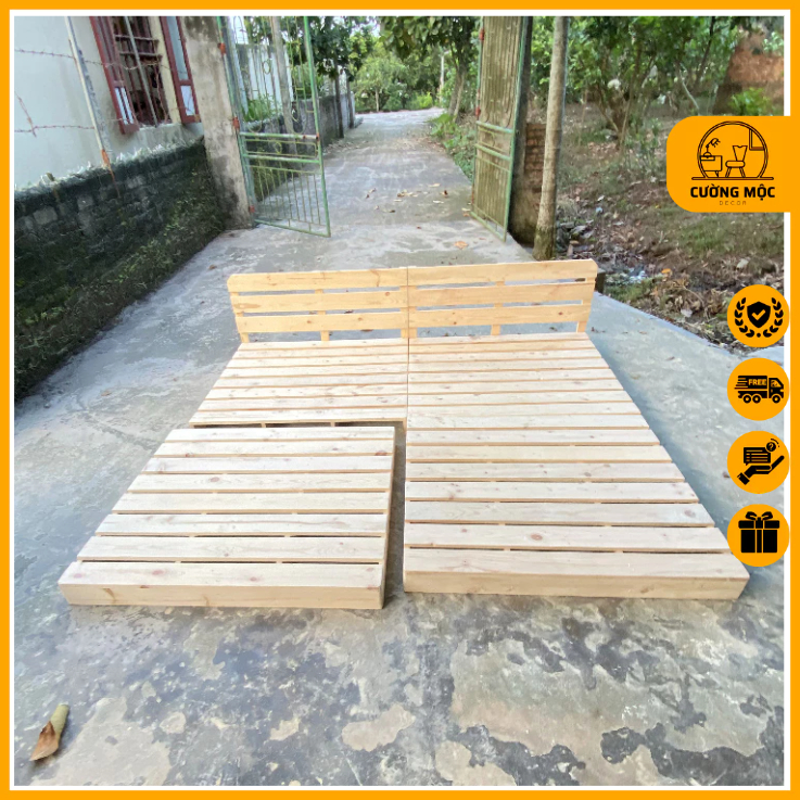 Giường Pallet Gỗ Thông Cao Cấp - Giường Gỗ Thông Bền Đẹp Decor Homestay, Phòng Ngủ