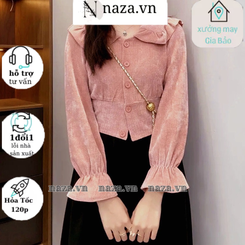 Áo Sơ Mi Kiểu Nữ Tay Dài Nhũng Phồng, Cổ Bèo Sang Chảnh thiết kế Phong Cách phụ nữ Hiện Đại chất liệu Đũi Hàn