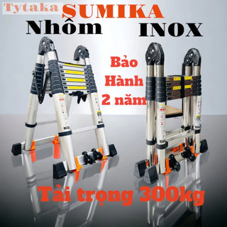 Thang inox & nhôm rút đôi chữ a sumika xếp gọn cao 1.9m, 2.2m, 2.5m, 2.8m tải trọng 300kg, bảo hành 2 năm