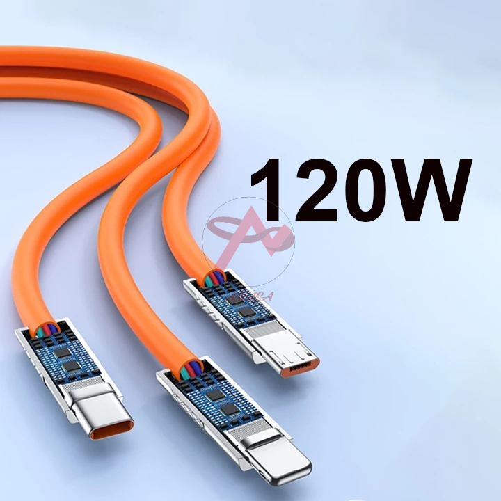 Cáp điện thoại silicon sạc nhanh chống rối có led báo 5VDC 6A 120W