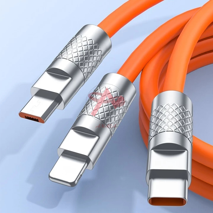 Cáp điện thoại silicon sạc nhanh chống rối có led báo 5VDC 6A 120W