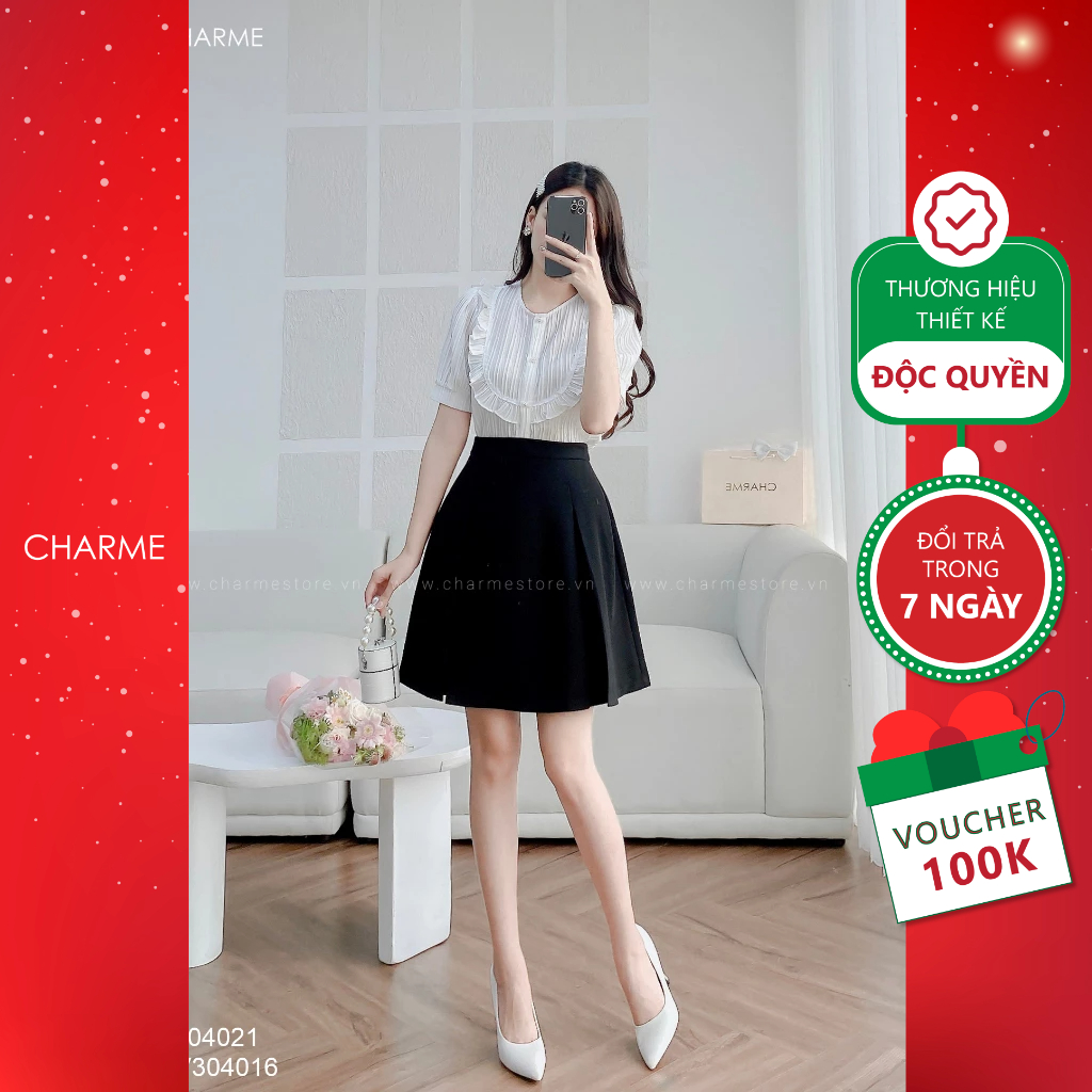 Chân váy dáng xòe ngắn dập ly to Charme 304016