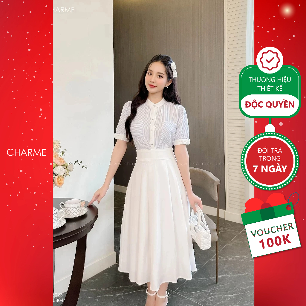 Chân váy dài xếp ly Charme 308041