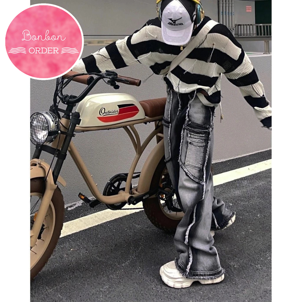 QUẦN JEAN ULZZANG PHỐI KẺ CHỈ TUA RUA