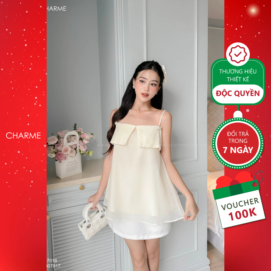 Áo 2 dây tiểu thư trễ vai chất liệu tơ đũi thiết kế cao cấp Charme 307016