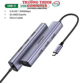 Hub chia usb type-c to 3 cổng usb 3.0 type-a kèm lan gigabit, vỏ nhôm chính hãng ugreen 60600