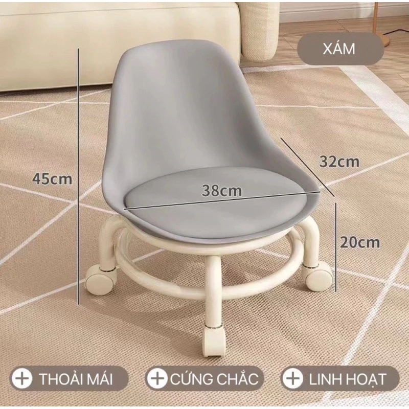 Ghế tựa lăn xoay tròn thấp có bánh xe tiện dụng cho nhà và văn phòng