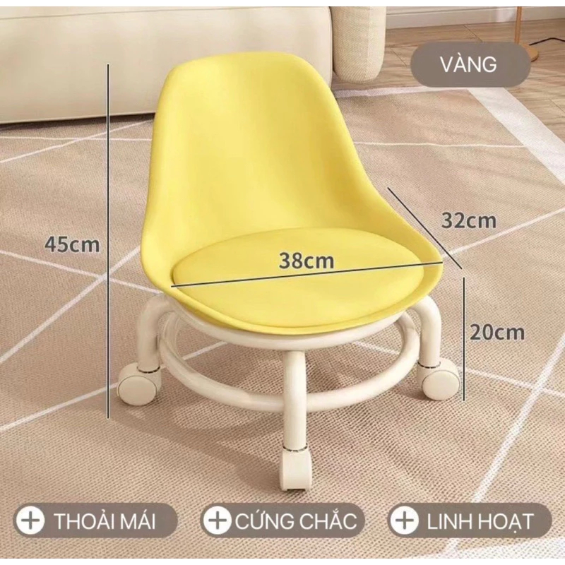 Ghế tựa lăn xoay tròn thấp có bánh xe tiện dụng cho nhà và văn phòng