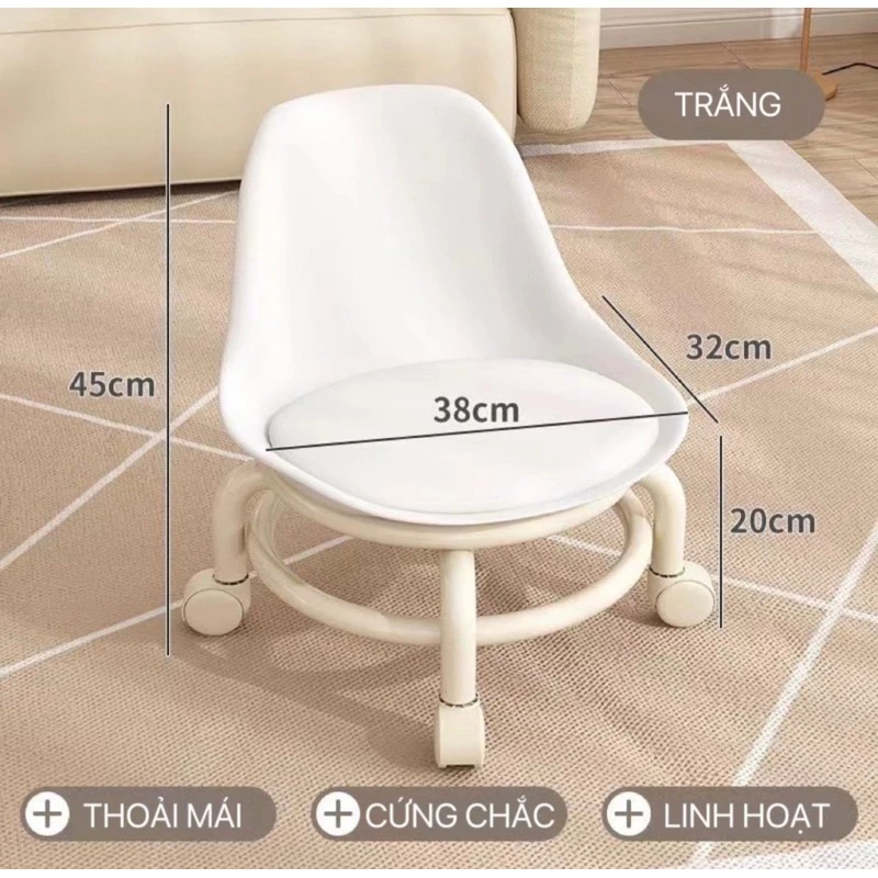 Ghế tựa lăn xoay tròn thấp có bánh xe tiện dụng cho nhà và văn phòng