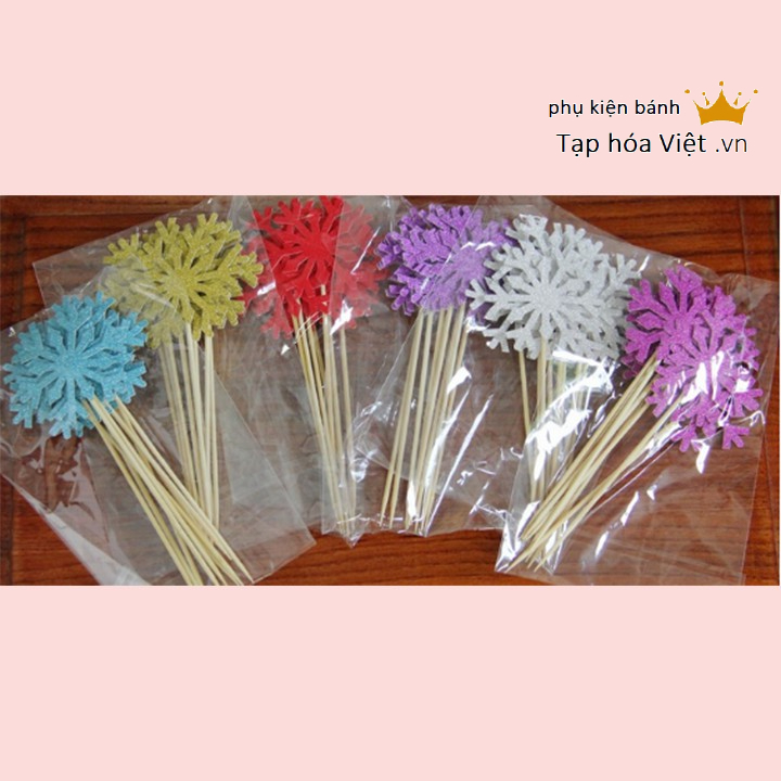 Túi 10 topper bông tuyết nhũ cắm bánh, bông tuyết trang trí bánh