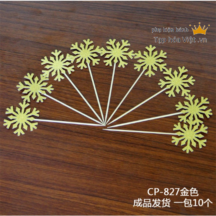 Túi 10 topper bông tuyết nhũ cắm bánh, bông tuyết trang trí bánh