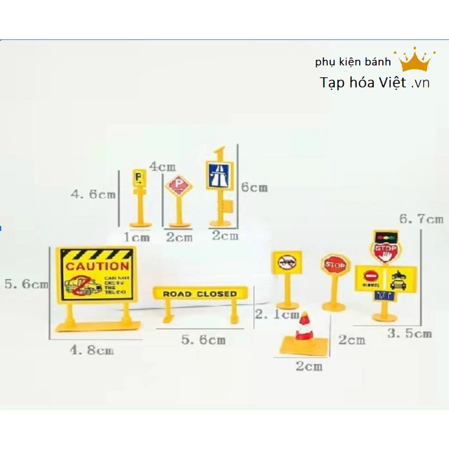 Set biển báo Mini trang trí bánh, mô hình biển báo giao thông