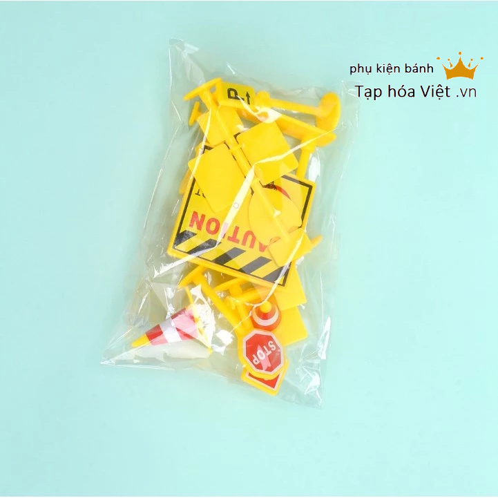 Set biển báo Mini trang trí bánh, mô hình biển báo giao thông