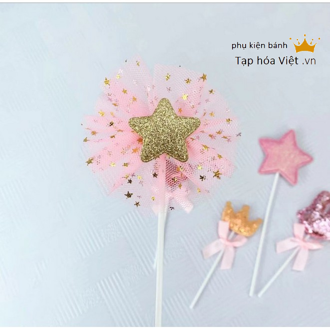 Bộ 5 món tai thỏ vương miện tim sao trang trí bánh sinh nhật, topper cake