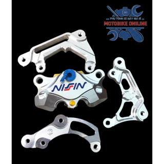  Heo dầu Nissin 2 piston đối xứng kèm pát cnc cho các dòng xe  màu trắng  