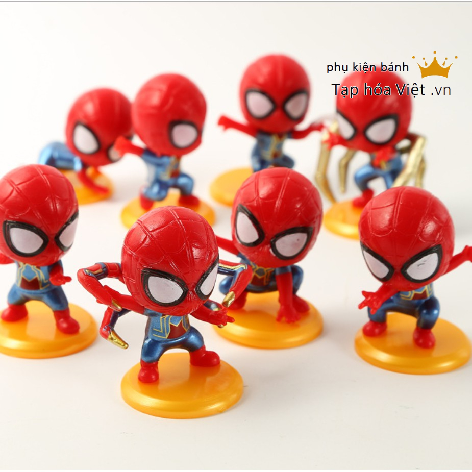 Bộ 8 Siêu Nhân Nhện Nhí Đỏ trang trí bánh, nhện nhựa trang trí
