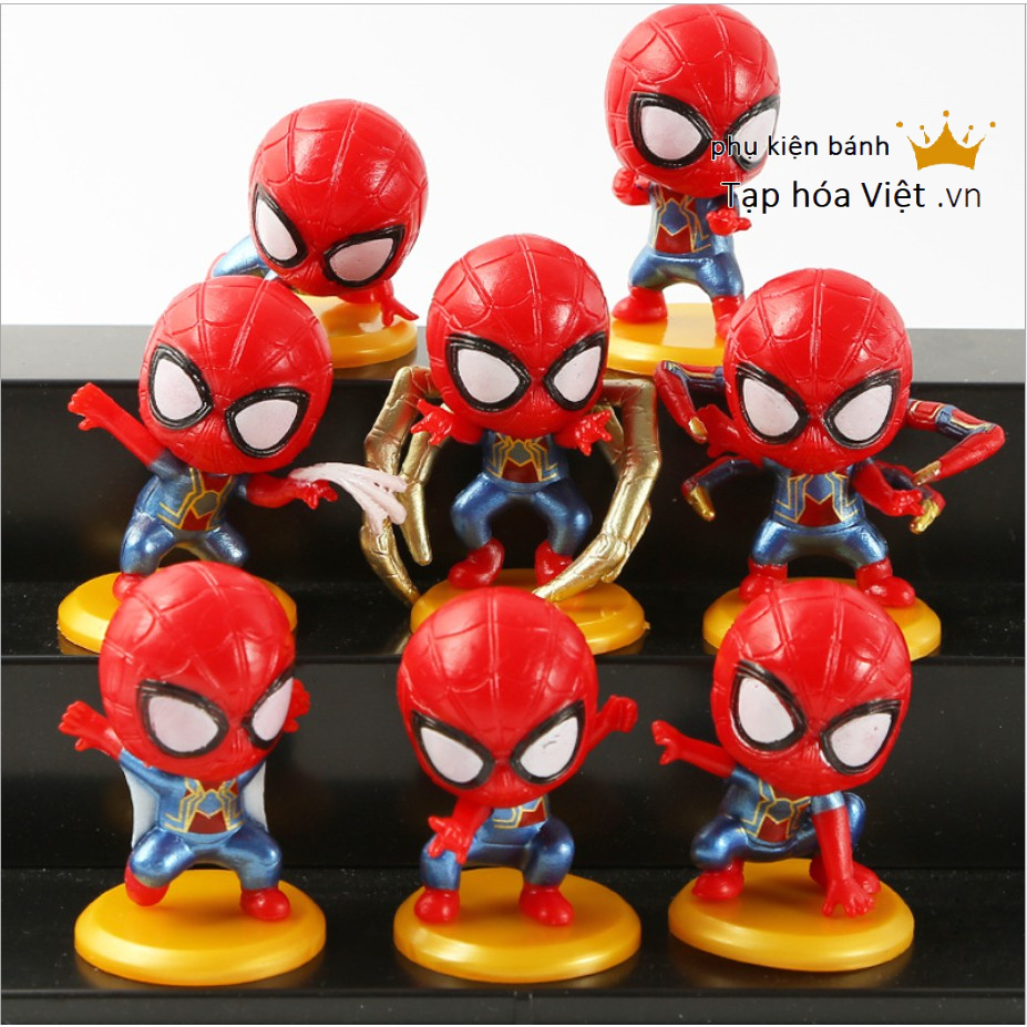 Bộ 8 Siêu Nhân Nhện Nhí Đỏ trang trí bánh, nhện nhựa trang trí