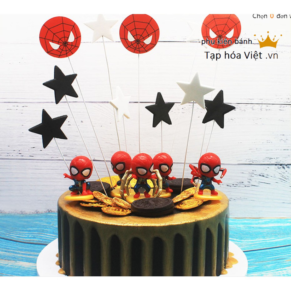 Bộ 8 Siêu Nhân Nhện Nhí Đỏ trang trí bánh, nhện nhựa trang trí