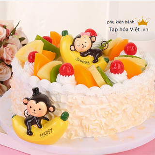 COMBO 10 Cặp khỉ ôm chuối trang trí bánh sinh nhật(20 con), khỉ trang trí bánh