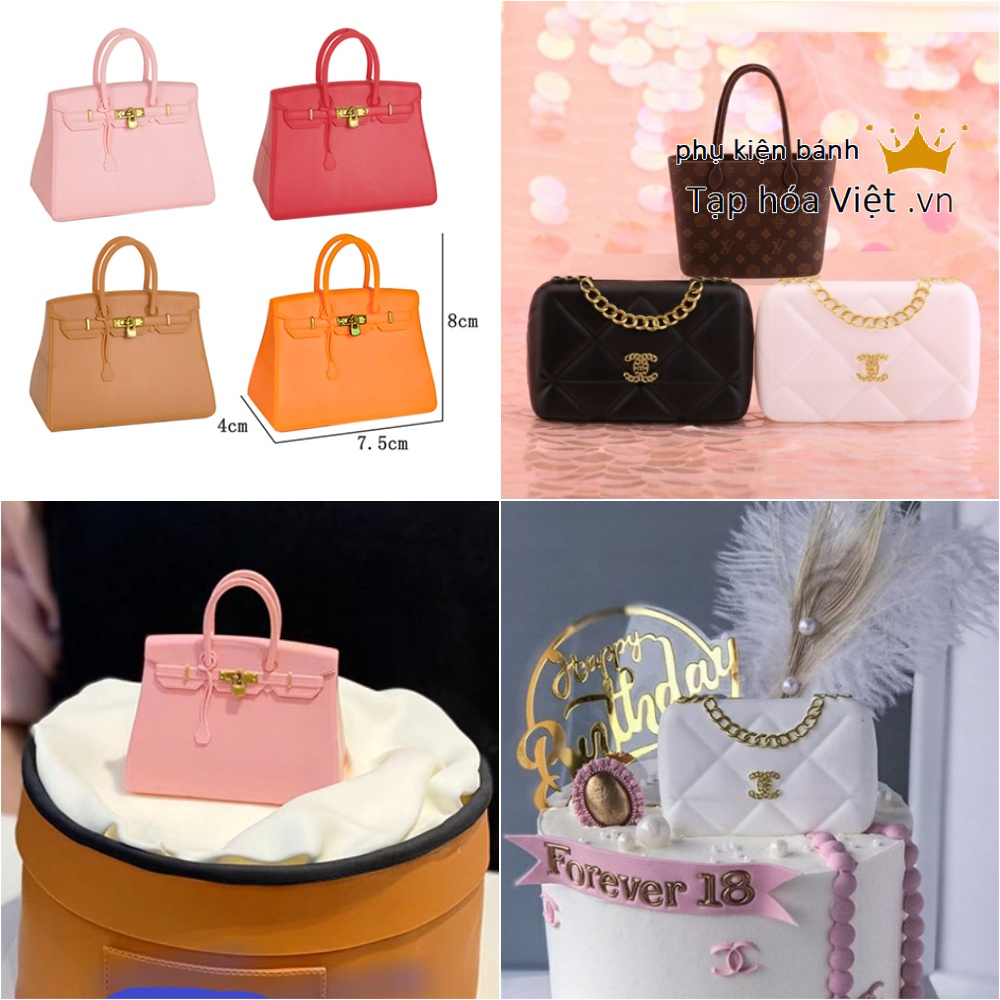 Túi xách nhựa HM trang trí bánh sinh nhật, túi HM trang trí bánh kem, tiểu cảnh