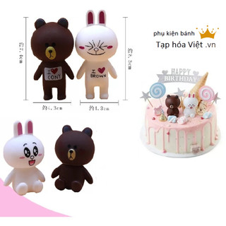 Bộ 2 Gấu thỏ trang trí bánh, phụ kiện trang trí bánh sinh nhật