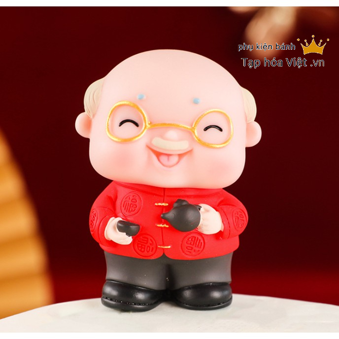 Tượng ông bà ÁO ĐỎ trang trí bánh sinh nhật, mừng thọ ông bà