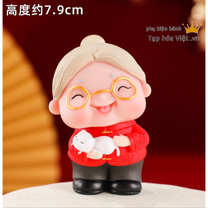 Tượng ông bà ÁO ĐỎ trang trí bánh sinh nhật, mừng thọ ông bà