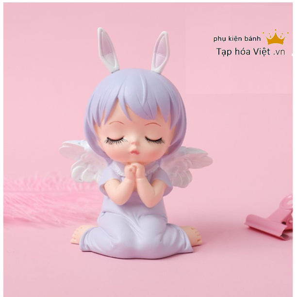 Em bé Tai thỏ trang trí bánh sinh nhật, bé ngủ trang trí bánh kem