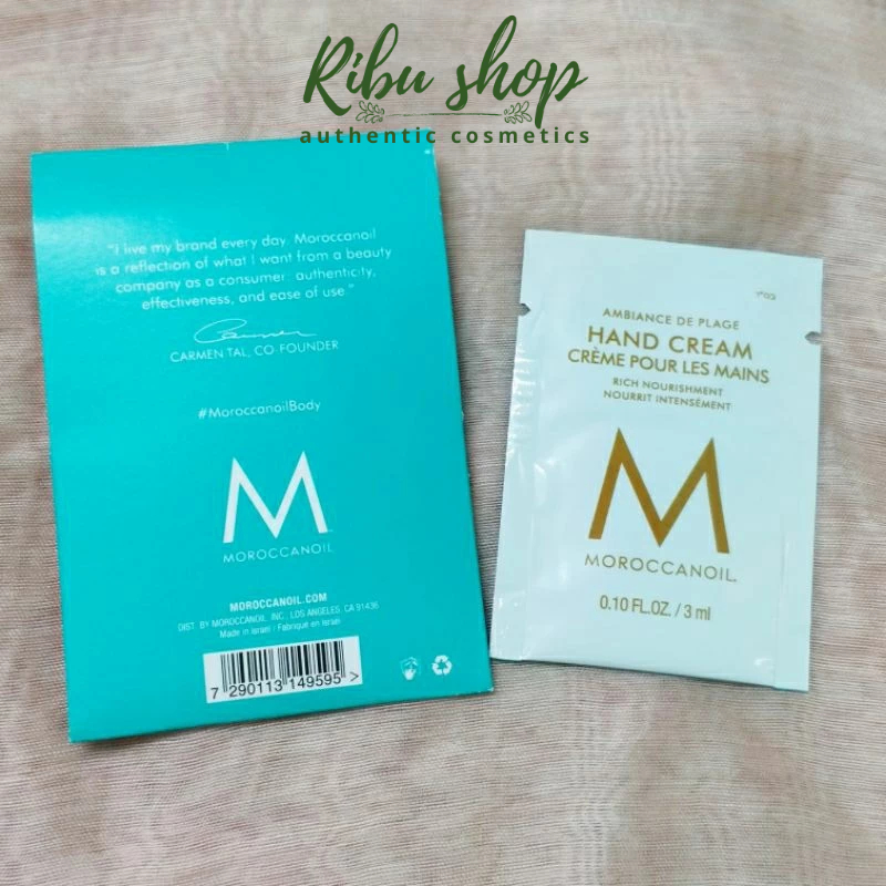 Mẫu thử sample kem dưỡng da tay Moroccanoil mùi Oud mineral và Ambiance de plage