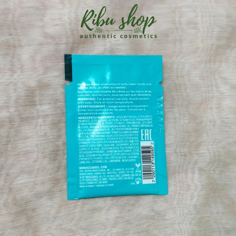 Mẫu thử sample kem dưỡng da tay Moroccanoil mùi Oud mineral và Ambiance de plage