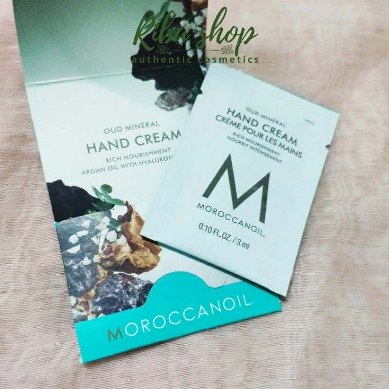 Mẫu thử sample kem dưỡng da tay Moroccanoil mùi Oud mineral và Ambiance de plage