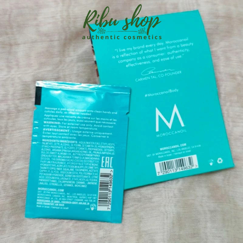 Mẫu thử sample kem dưỡng da tay Moroccanoil mùi Oud mineral và Ambiance de plage