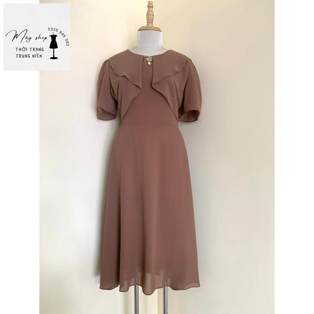 Đầm Trung Niên Sang Trọng Cao Cấp Vải Voan Chiffon Tay Ngắn Đa Dụng Đi Tiệc Đi Chơi Đi Biển m330