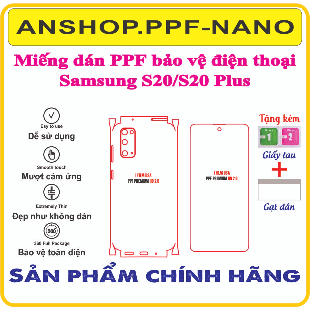 Miếng dán PPF bảo vệ điện thoại Samsung S20/ S20+ (S20 Plus)
