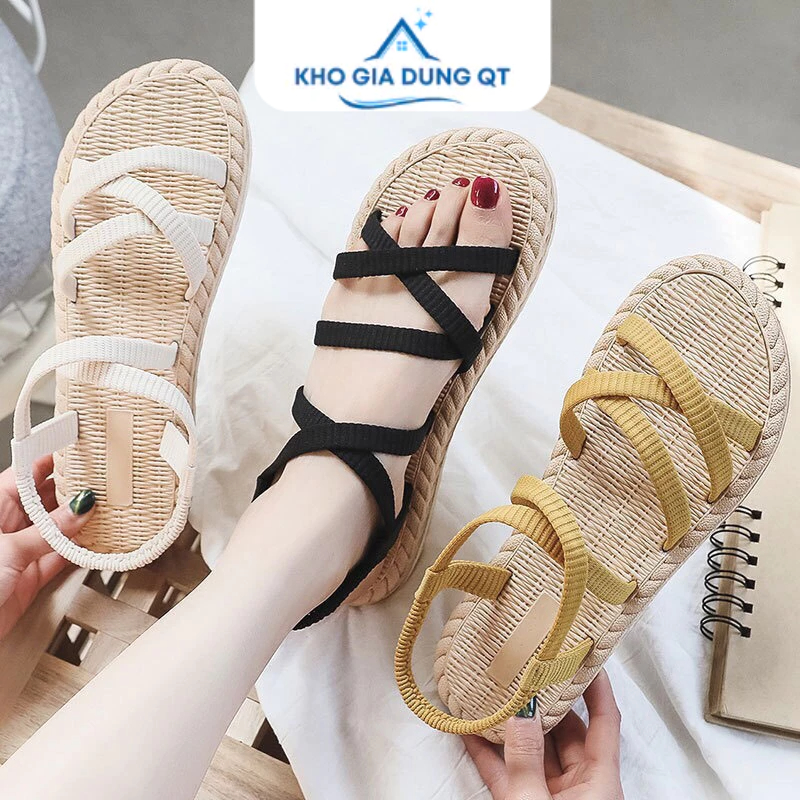 Dép nữ, Dép đi biển, Sandal nữ đế nhựa dẻo giả cói, Dép quai hậu nữ, Sandal đi biển