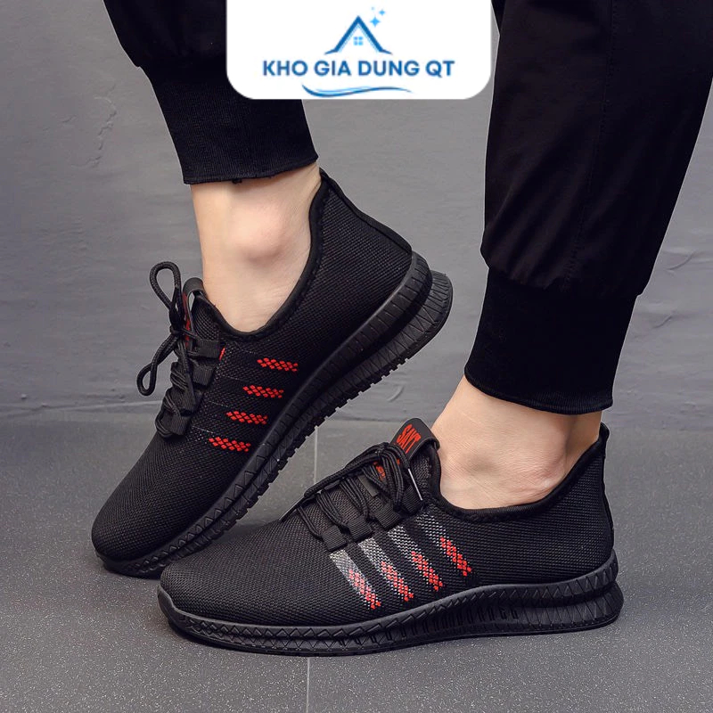 Giày Thể Thao Nam SPORT Sọc Đỏ Trắng Chất Vải Thoáng Khí Đế Siêu Dẻo Siêu Êm