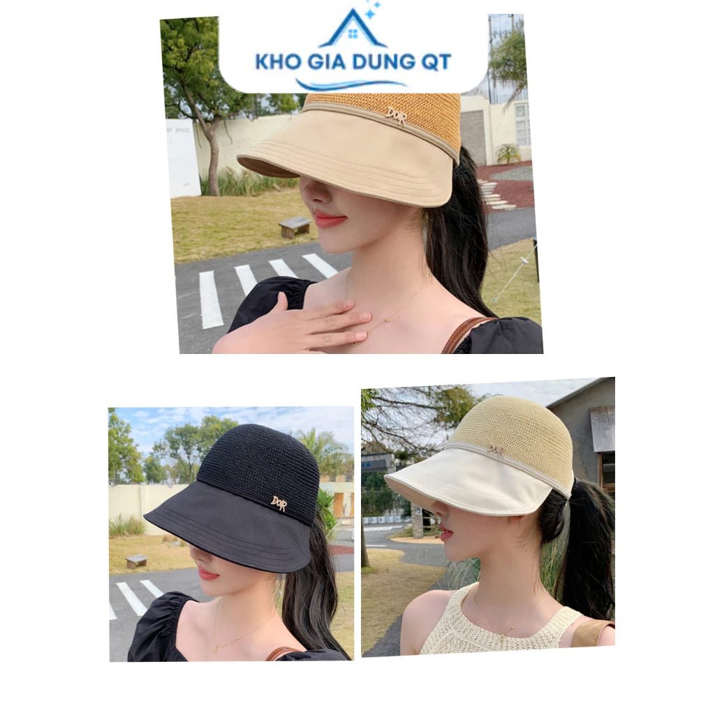 Mũ Vành Chống Nắng Chống Tia UV - In Chữ Đính Đá Thoáng Khí Thời Trang Mùa Hè Cho Nữ